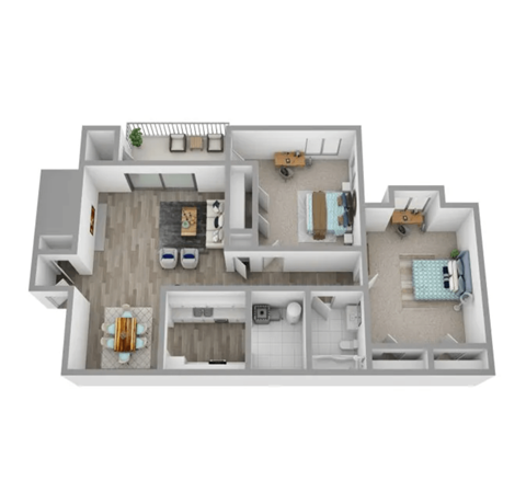Floor plan for 2 beds, 1 bath, 1040 sqft